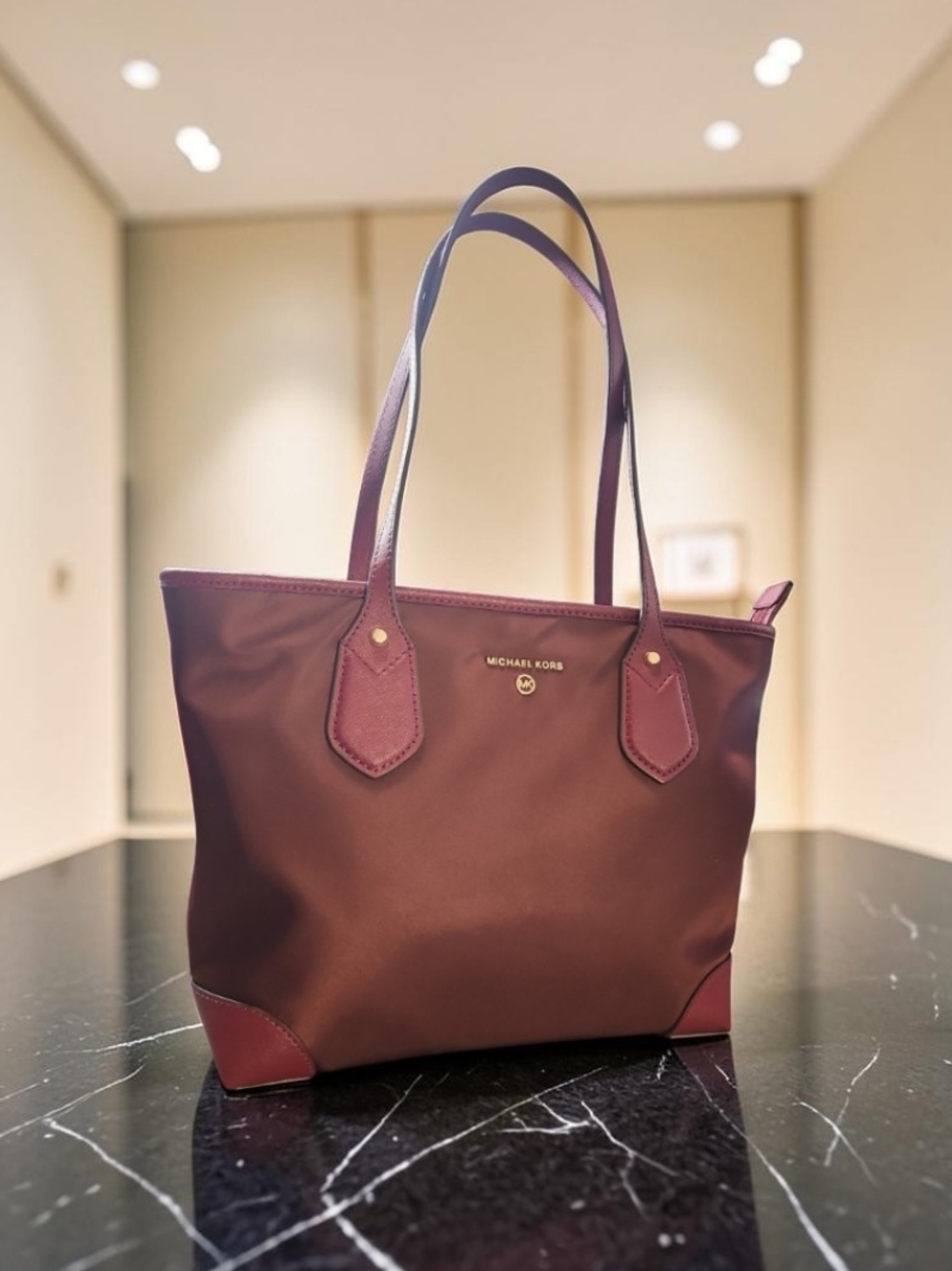 Michael Kors Eva Nylon Leather Trim Tote Bag